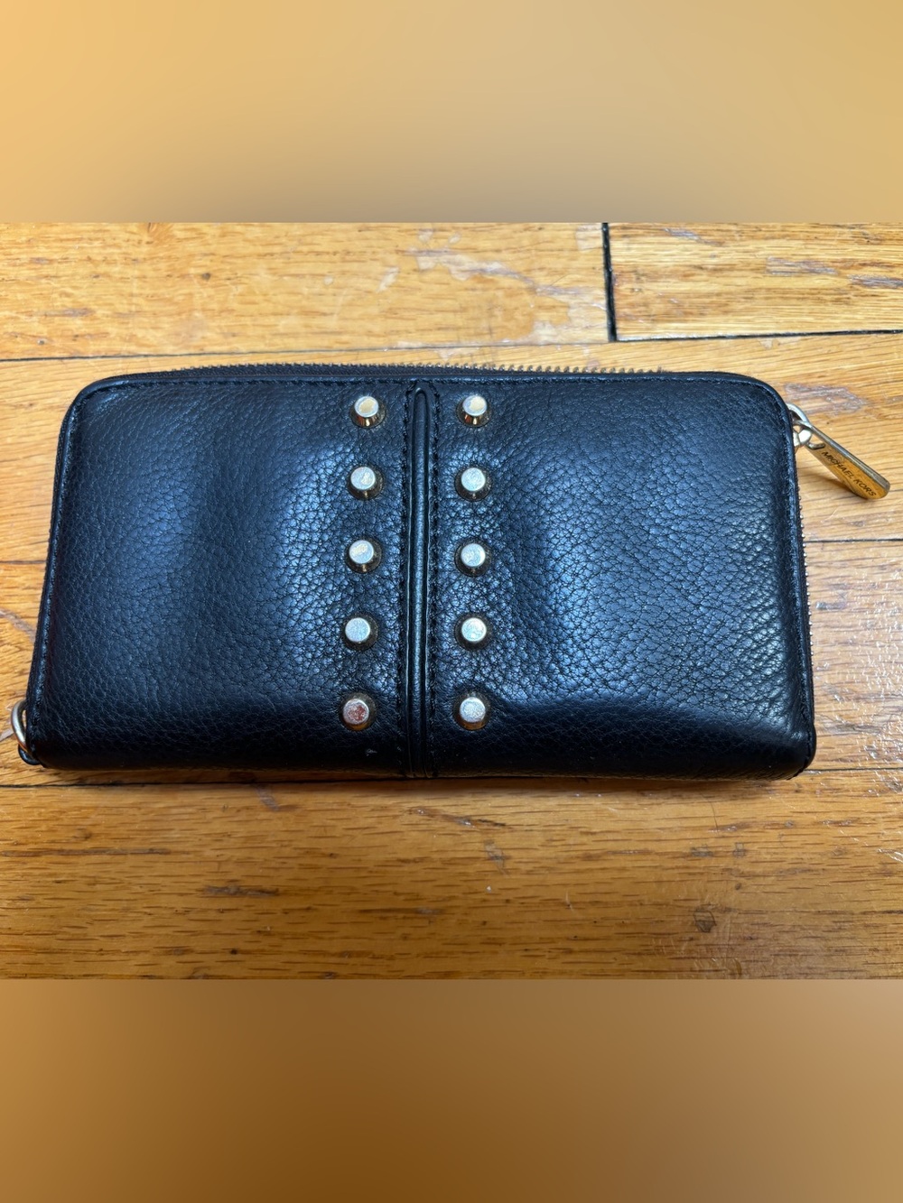 Michael Kors Black Studded Zip-Around Leather Wallet
